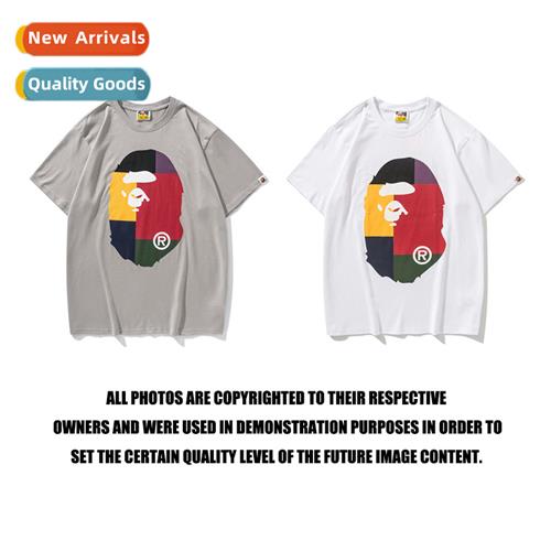 Japanese tide ape head color block splicing T-shirt men  wom