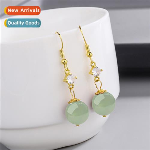 Palace retro imati  field jade green jade zirc earrings fema
