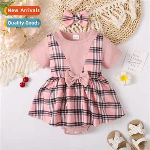 sleeved spring short print plaid new 2023 fall baby ins