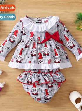 Girls spring  fall  2021 new n Santa Claus print lg-sleeved