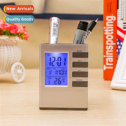 Multifunctial pen holder wh date alarm clock backlight creat