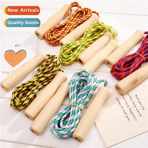 Wooden hle jump rope student jump rope cott rubber jump rope