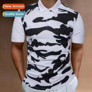Camouflage Printed Casual 2023 Short Mens Lapel Sleev Summer