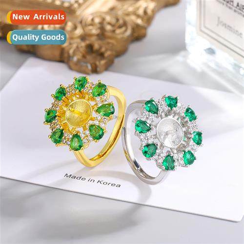 Ethnic style set zircia jade womens ring empty bracket finge