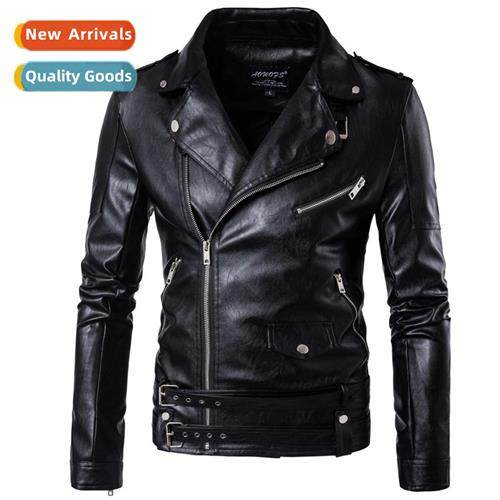 Europe code fashi punk mens lear jacket kalipi biker Slim Ha