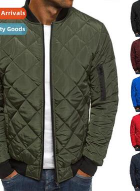 2021 Winter Mens Trendy Fashi Jacket Diamd Plaid Warm Standi