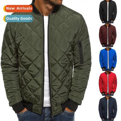 2021 Winter Mens Trendy Fashi Jacket Diamd Plaid Warm Standi