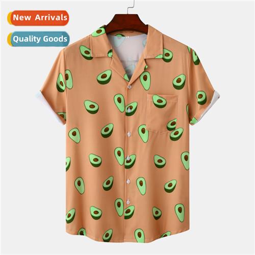 Hawaiian Beach Cuban Neck Ice Silk Draped Digal Printed Casu