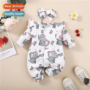 sleeved spring print elephant new 2023 fall baby ins