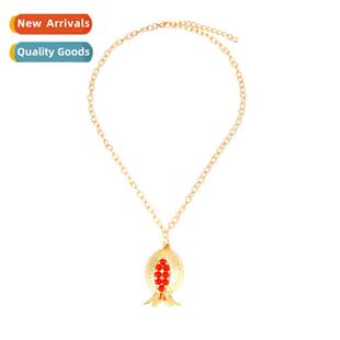 Simple persaly new red pomegranate wh diamds pendant necklac