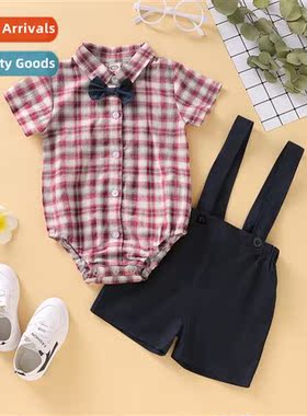 Girls Spring  Autumn 2021 new n plaid printed short-sleeved