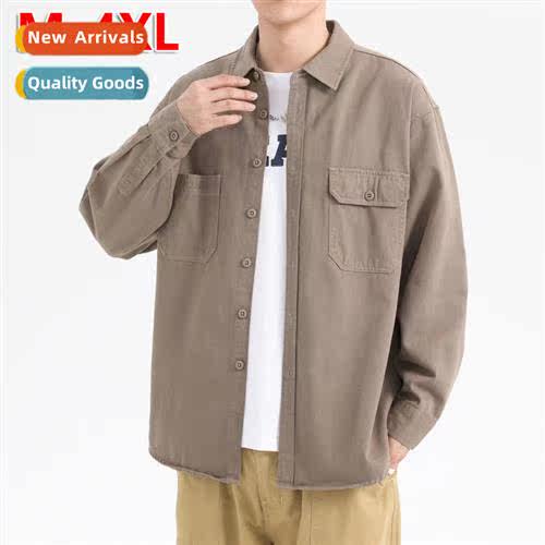 American retro workwear lg-sleeved shirt jacket mens 2023 fa