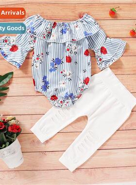 Girls Spring  Autumn 2022 new n trumpet rose print top + sol