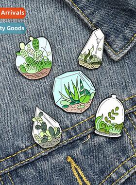 Carto Glass Enclosed Plant Pin Cactus Aloe Vera Pin Badge An