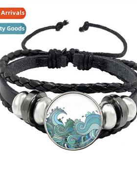 Lear Rope Bracelet Sea Wave PU Lear Bracelet Handmade Braide