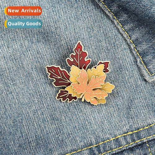 Korean versi   retro maple leaf brooch alloy oil drop temper