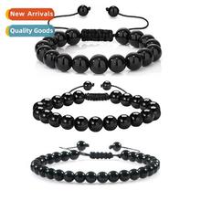 Black Obsidian Mens Bracelet Onyx Preparati String Bracelet