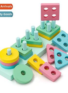 Childrens wooden toys macaro color four sets  columns kinder