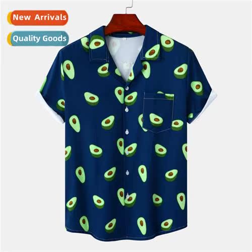 Hawaiian Beach Cuban Neck Ice Silk Draped Digal Printed Casu