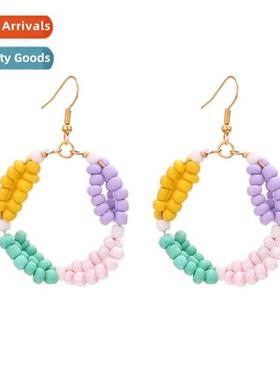 fashi sweet hmade beaded circle earrings retro bohemian weav