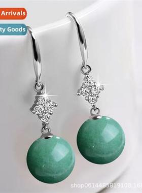 12MM natural dgling jade earrings female temperament chalced