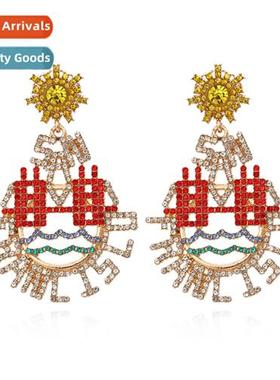 Exaggerated colorful diamd alloy hollow earrings fashi lette