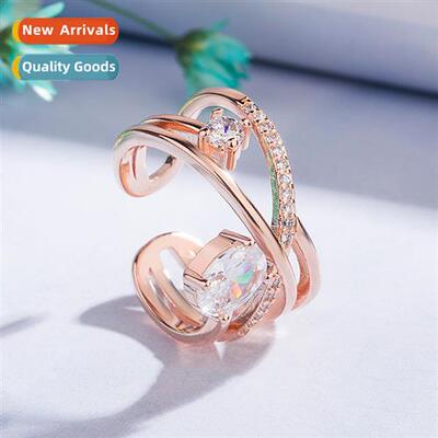 n diamd zircia cross ring female open rose gold ring index f