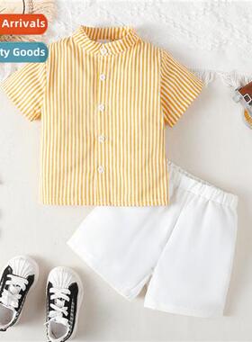 Boys spring  autumn  2023 new n striped printed short-sleeve