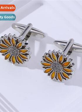Vintage Leaf Flower Sunflower Cufflinks Mens Business Fashi