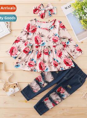 Girls spring  fall  2022 new n flowers printed lg-sleeved to