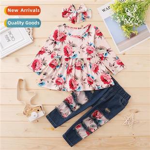 flowers fall sleeved printed new 2022 spring Girls