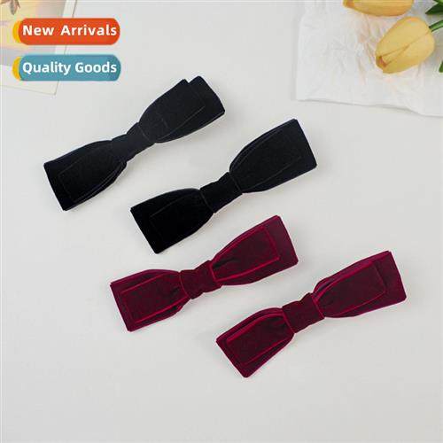 French retro velvet double bow hairpin female simple versati