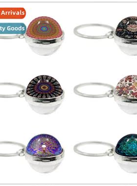 New Life Flower Keychain Yoga Mandala Double Sided Glass Bal