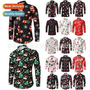 Claus Printed Casual Mens Sleeve Santa 2022 Shirt