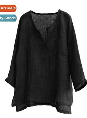 2021 fall new mens cott linen loose type collarless lg-sleev