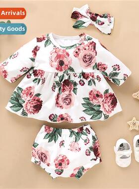 Girls spring  fall  2021 new n lg-sleeved rose print top + s