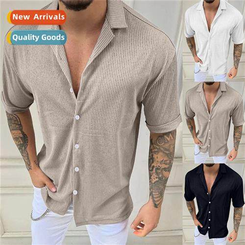 2023 Summer Shirt Mens New Solid Color Short Sleeve Shirt Me