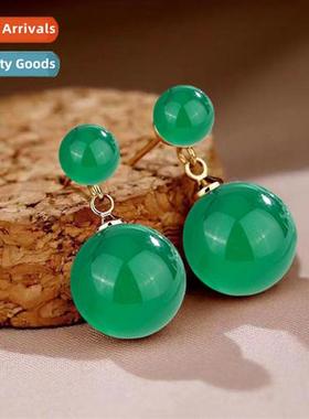 Green agate earrings inlaid chalcedy short secti earrings fe