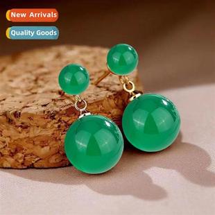 inlaid earrings chalcedy short Green secti agate