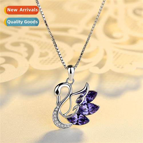 n silver-plated new blue crystal swan pendant diamd zircia s