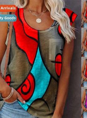 2021 Spring  Summer New Womens Casual Sleeveless Colorblocki