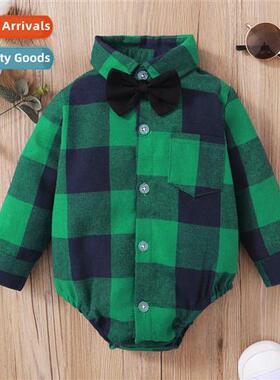 ins baby spring  fall  2021 new n baby boy cute plaid printe
