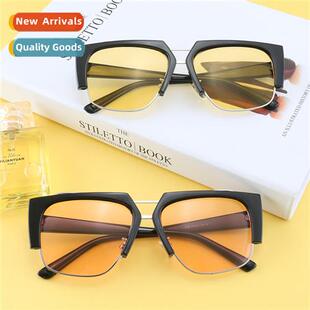 5698 new sunglasses female fashi half frame metal decorative