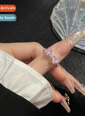 Pink zircia bow ring female delicate sweet girl heart adjust