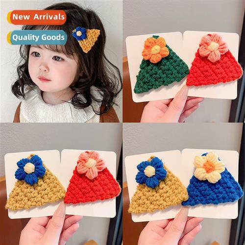 2023 fall new wool models triangle flower  clips fall and wi