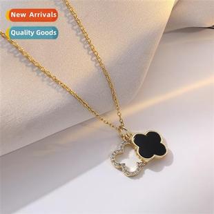 female four steel doubl Japan necklace clover Tanium leaf