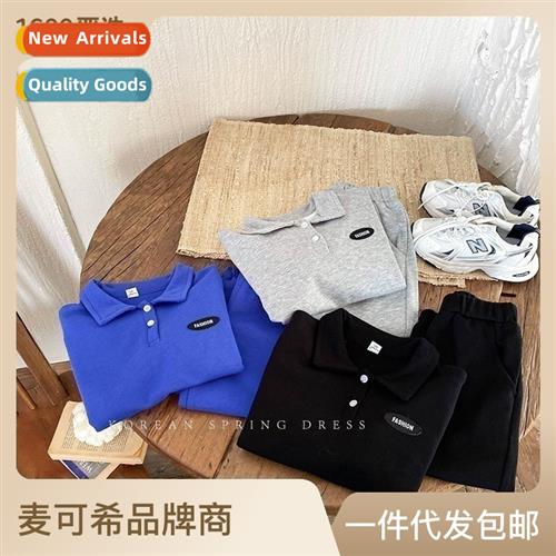 Childrens polo shirt su 2023 fall new boys lg-sleeved splice