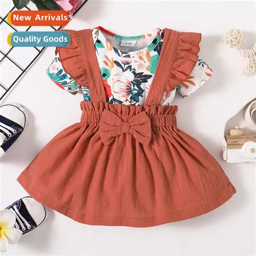 Girls spring  autumn  2022 new n flowers printed short-sleev