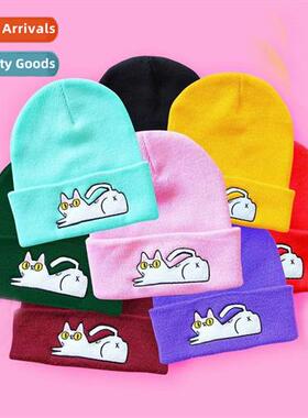 Mens  womens students cute lazy cat embroidered kn cap warm