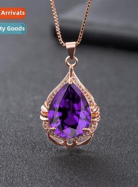 Rose gold teardrop-shaped amethyst pendant female      fashi